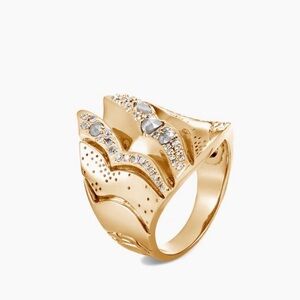 Authentic John Hardy solid 18K gold saddle ring grey white diamonds size 7 NIB!